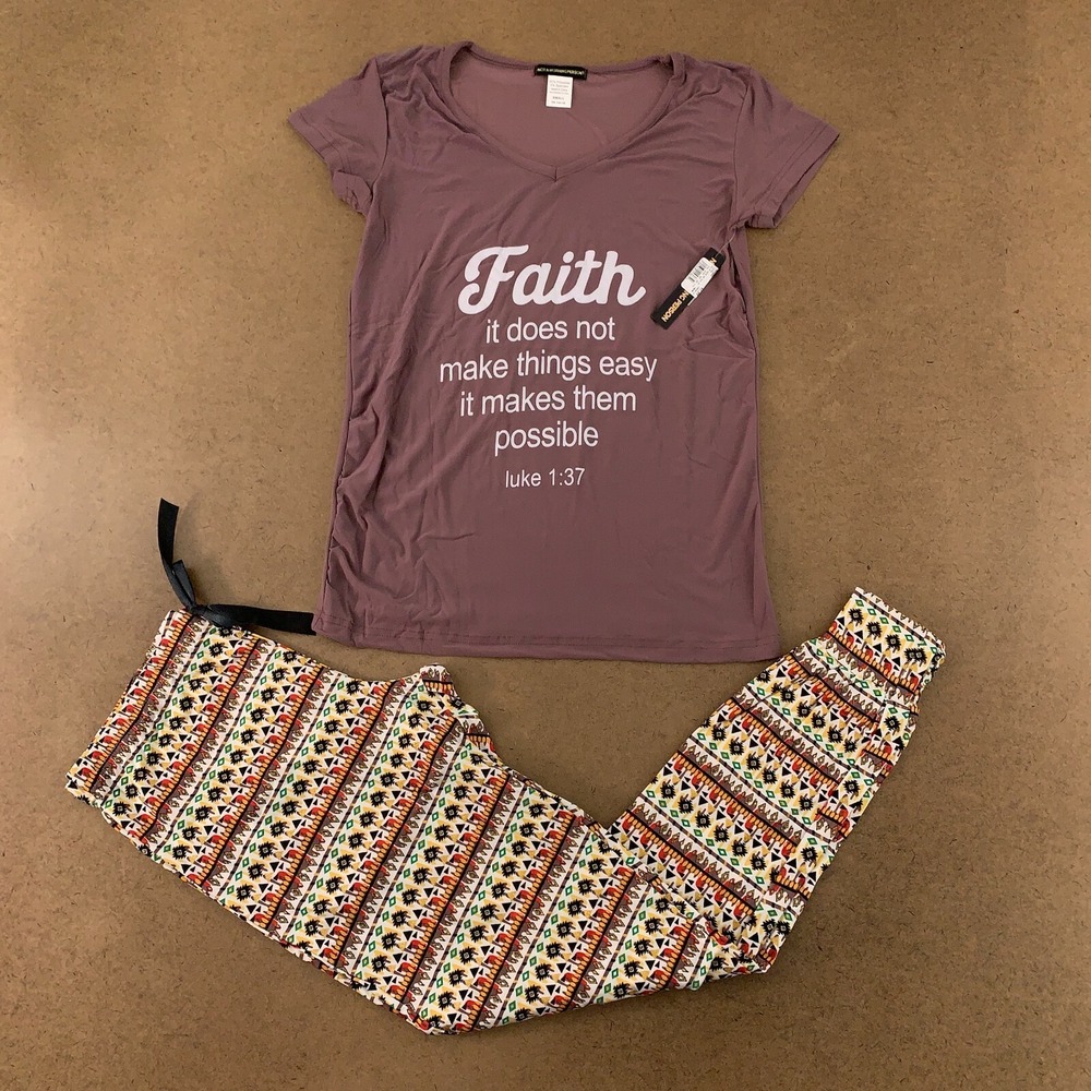 Not A Morning Person Women's Small Faith Luke 1:37 Super Soft 2 Piece PJ Set NWT